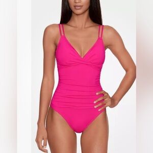 Ralph Lauren PASSION FRUIT Double-Strap Tummy Control One-Piece Swimsuit size 8